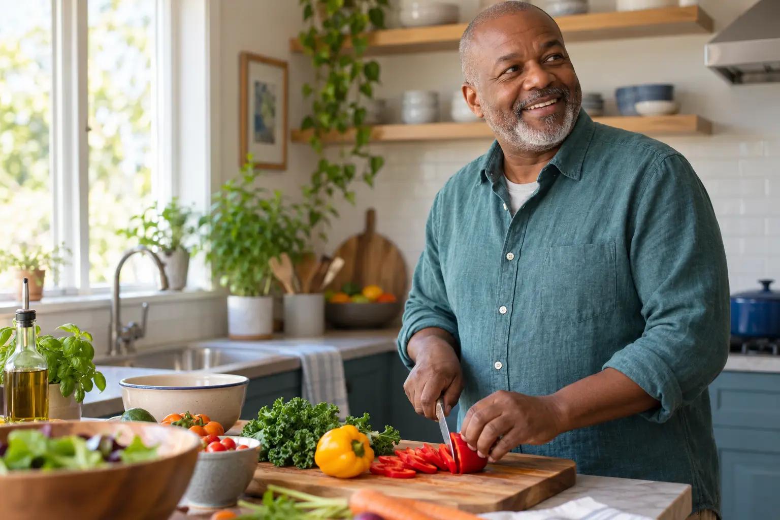 Adult preparing a meal at home