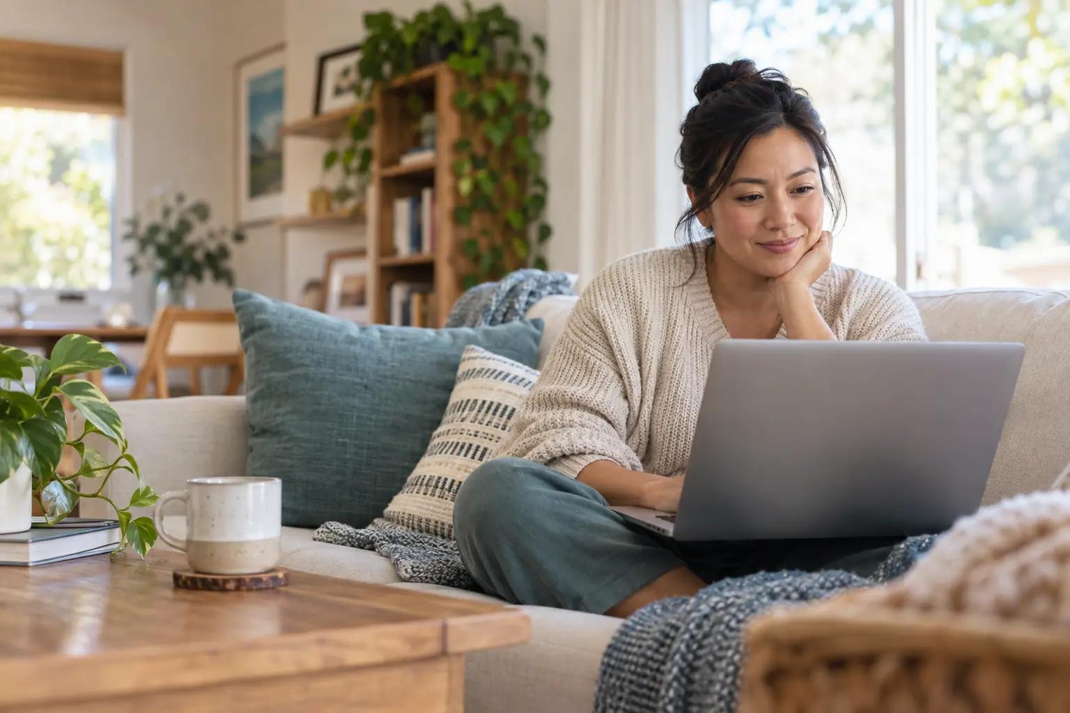 Adult using a laptop at home