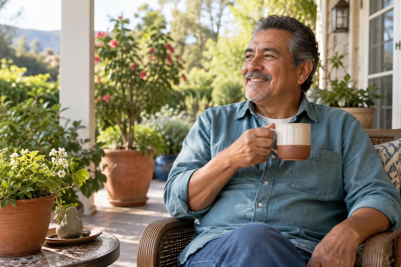 Adult relaxing on a porch