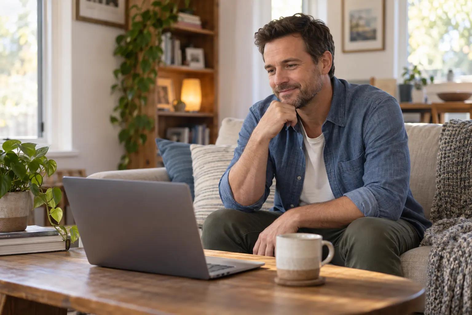 Adult having a video conversation at home