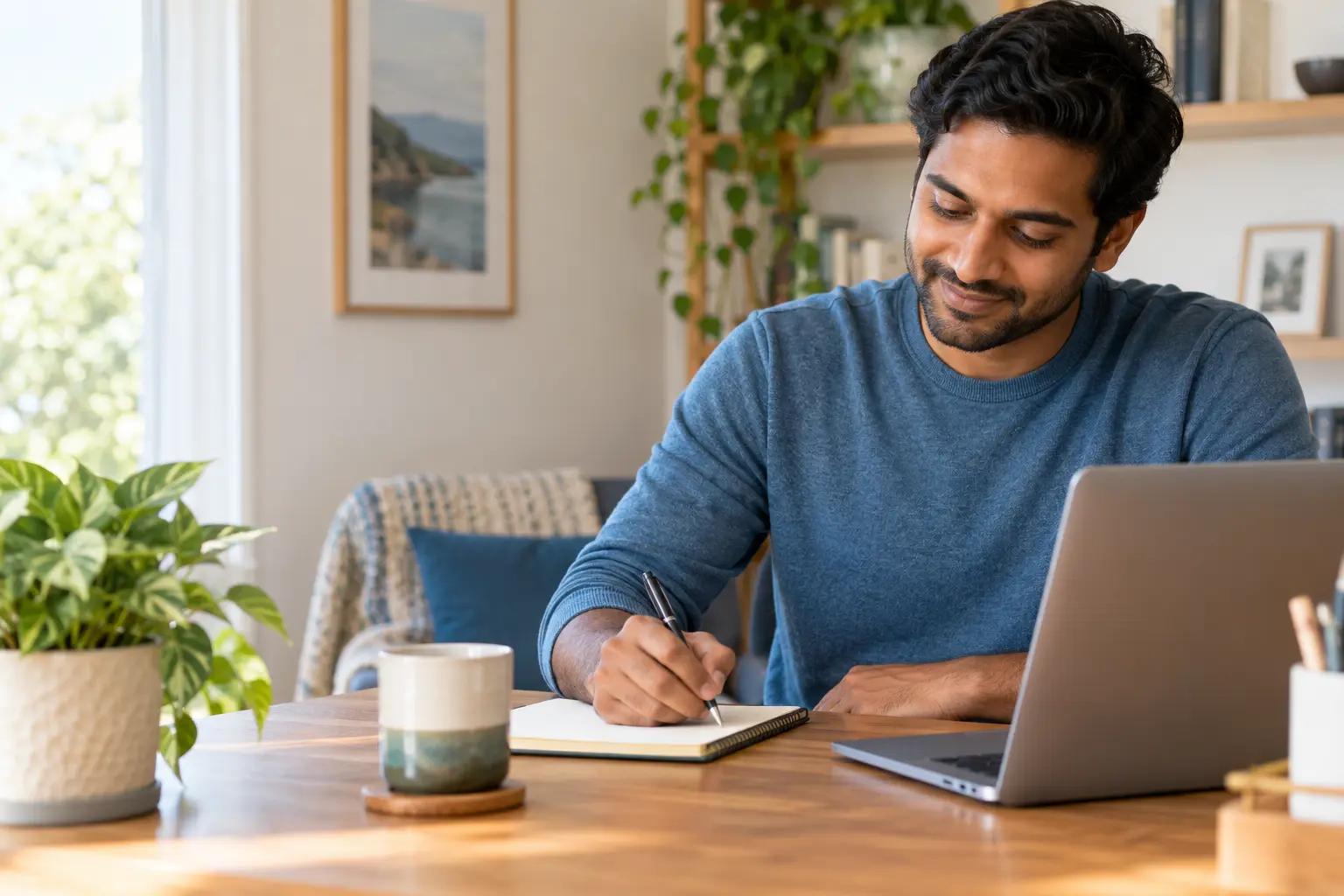 Adult writing at a home desk