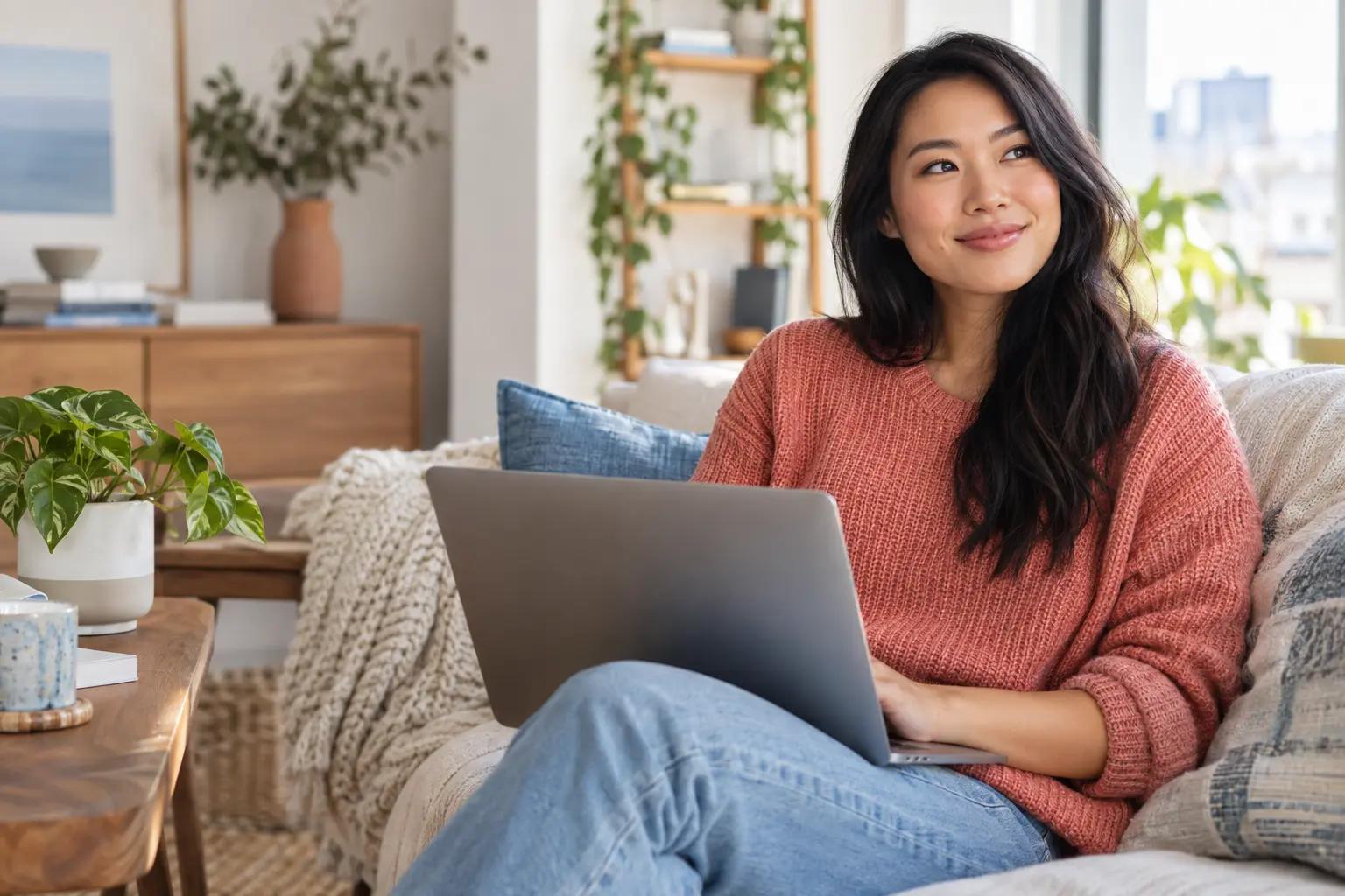 Adult using a laptop at home