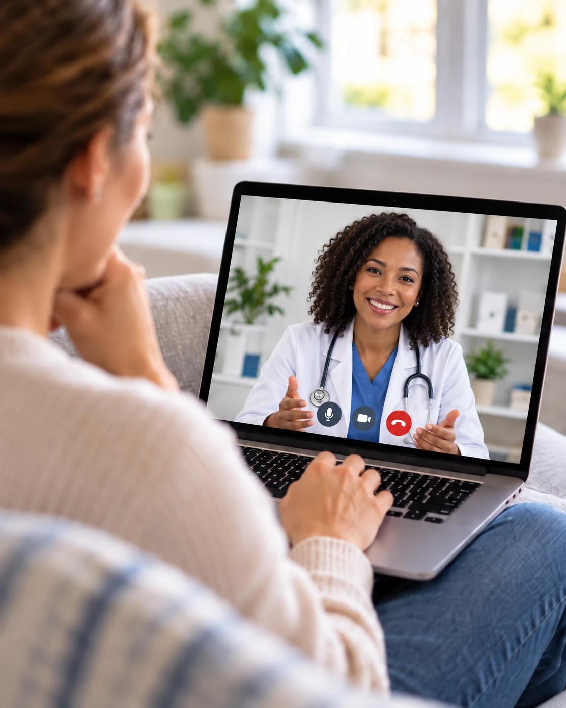 Patient having an online telehealth consultation with a doctor