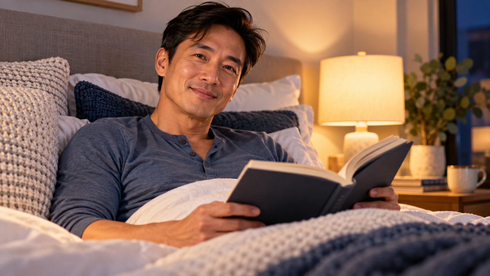 Adult resting peacefully in bed at night — BetterNight